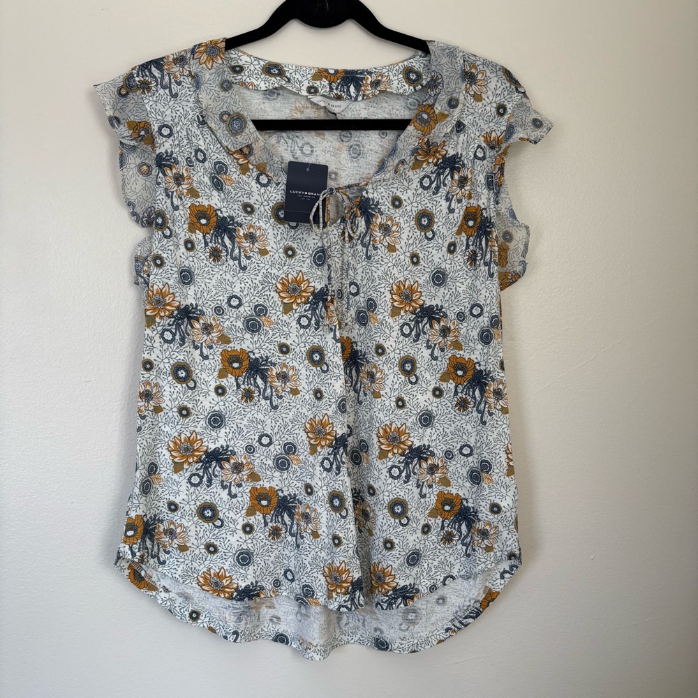 NWT Lucky Brand Blue Floral Blouse Size Small - Picture 1 of 12